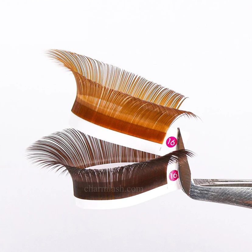 Brown eyelash extensions lightweight Korean PBT fiber cashmere lash trays wholesale professional individual eyelash extensions