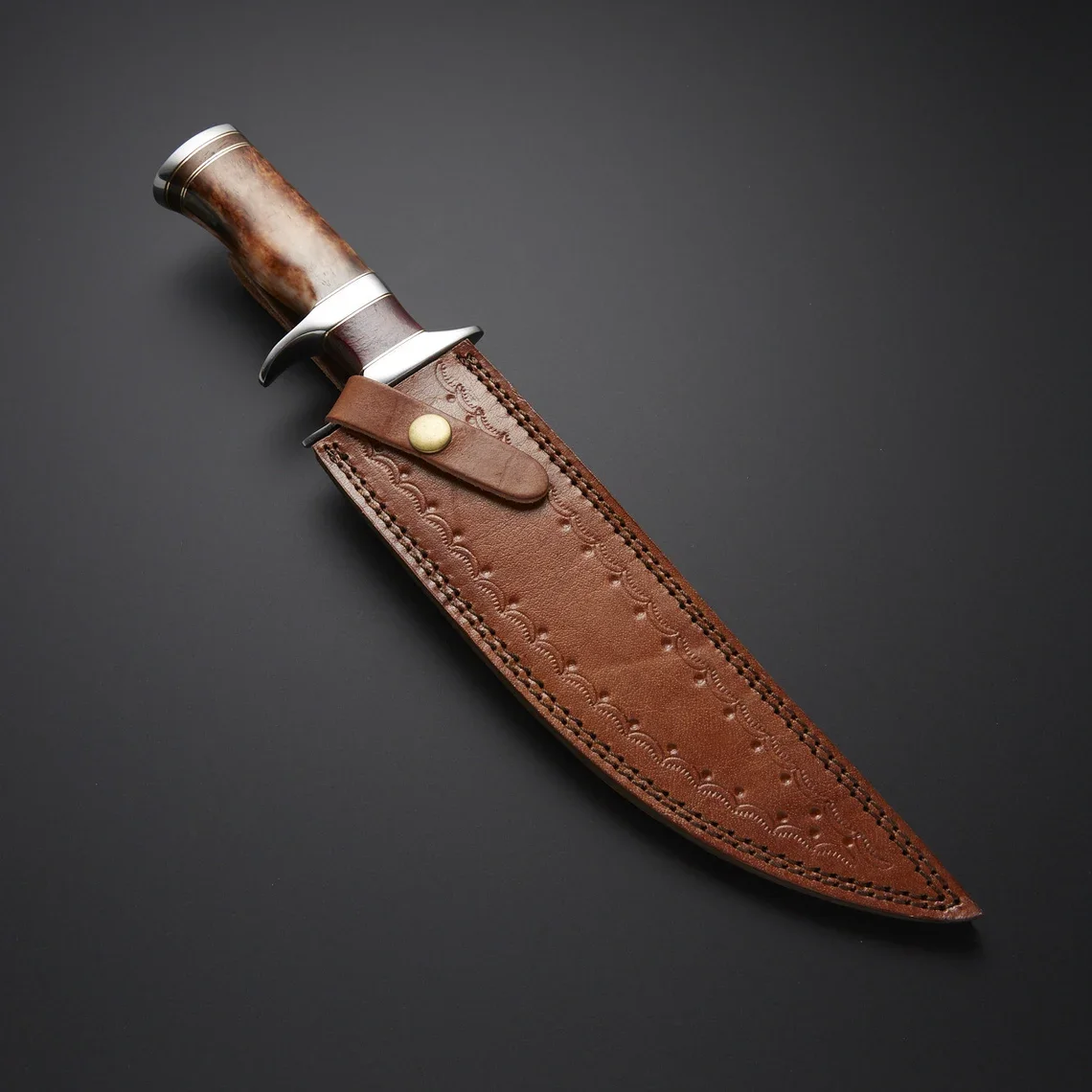 High Quality Custom Classic Bowie Hunting Knife with Bone Handle OEM Support with leather sheath hot sale Stainless steel