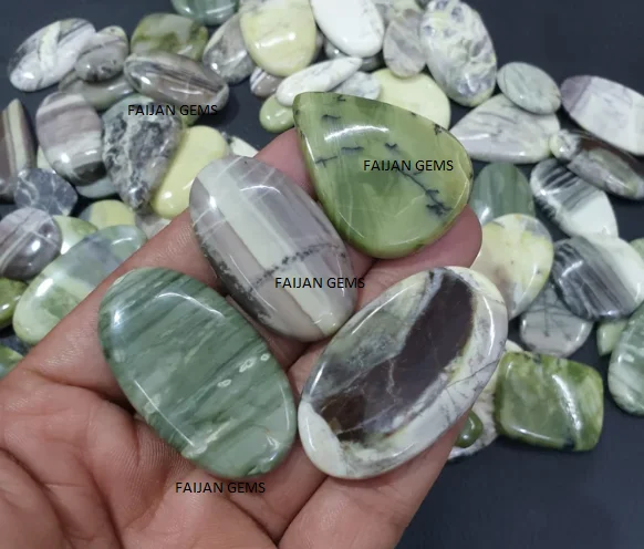 Serpentine Gemstone- Wholesale Lot Green Serpentine Cabochon Flat Back Bulk Serpentine Cabs lot for Making Jewelry Loose stone