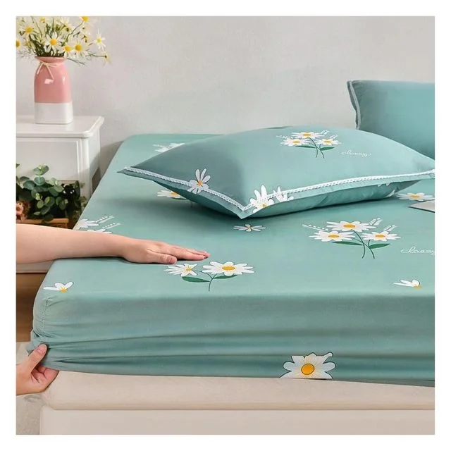 Quick Dry Green Floral Printed Skin-friendly Bed Sheet Comfortable Embroidered Fitted Non-slip Mattress Cover At Cheap Price