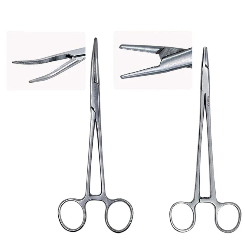 Stainless Steel Hemostatic Clamp Forceps Surgical Forceps Tool Hemostatic Forceps Pliers Straight Elbow Tips Needle Holder