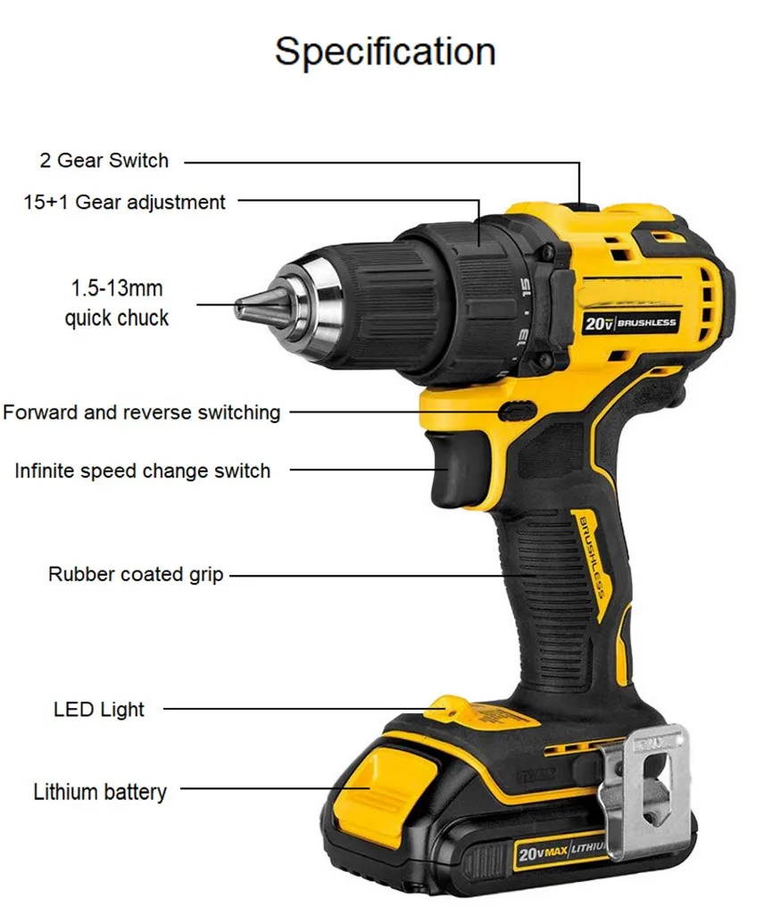Электрический ударный сверлильный станок URUN 13 мм с функцией mutli для Dewalt 20 В литий-ионный аккумулятор электроинструменты