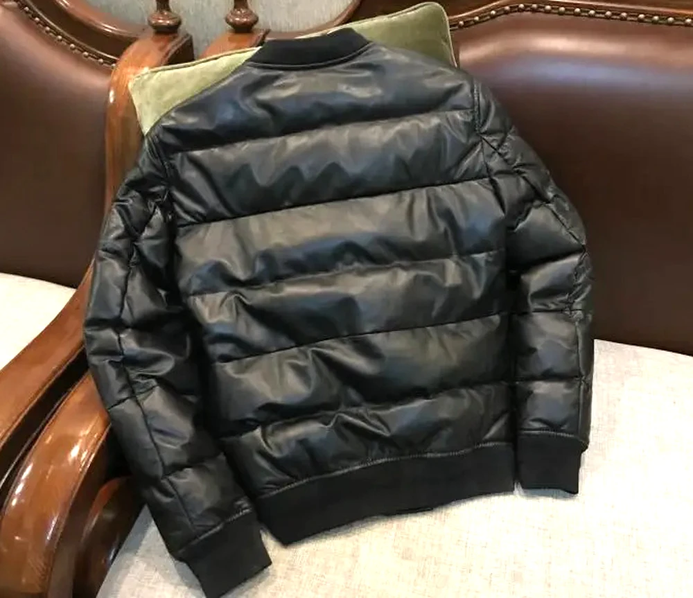 Fir ocaideach Jacket leathair fior Duck Saincheaptha Duin Jacket Leathar Eadai leathair te gheimhridh den scoth Puffer Leathar