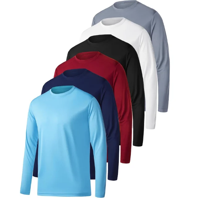Custom Quick Dry Running Jersey Breathable Solid White 230g Loose Crewneck Long Sleeve with O-Neck 260g Fabric Weight