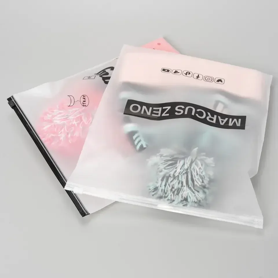 Custom promotional CPE plastic bag ziplock clothing packaging frosted zipper bags