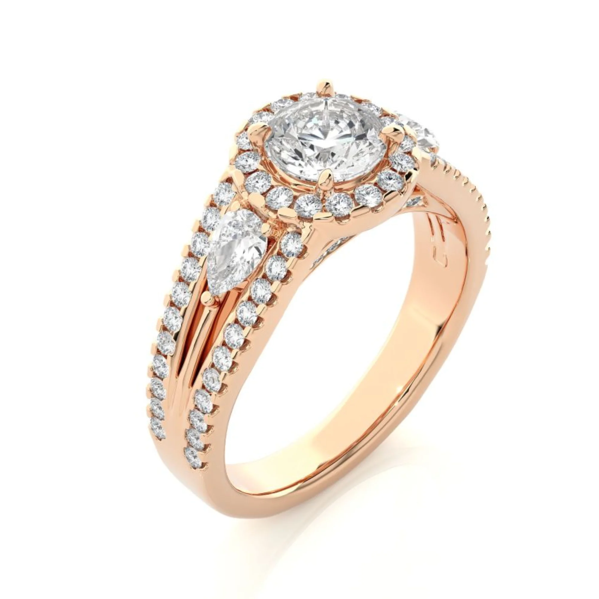 1.50 Ct Halo Lab Diamond Three Stone Engagement Ring VVS Clarity D Color Man Made 18K Solid Gold Ring