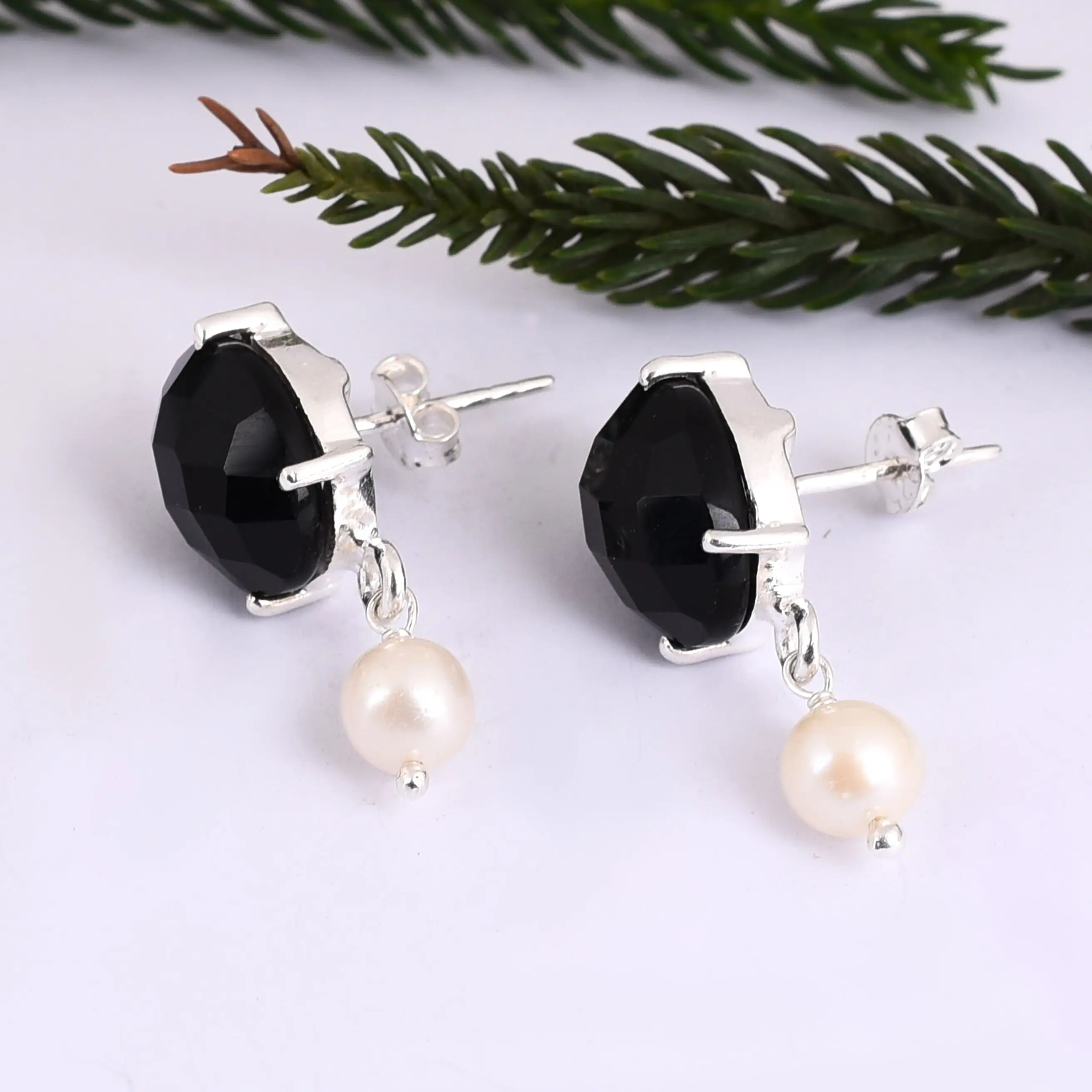 925 серьги из стерлингового серебра черный оникс с жемчугом