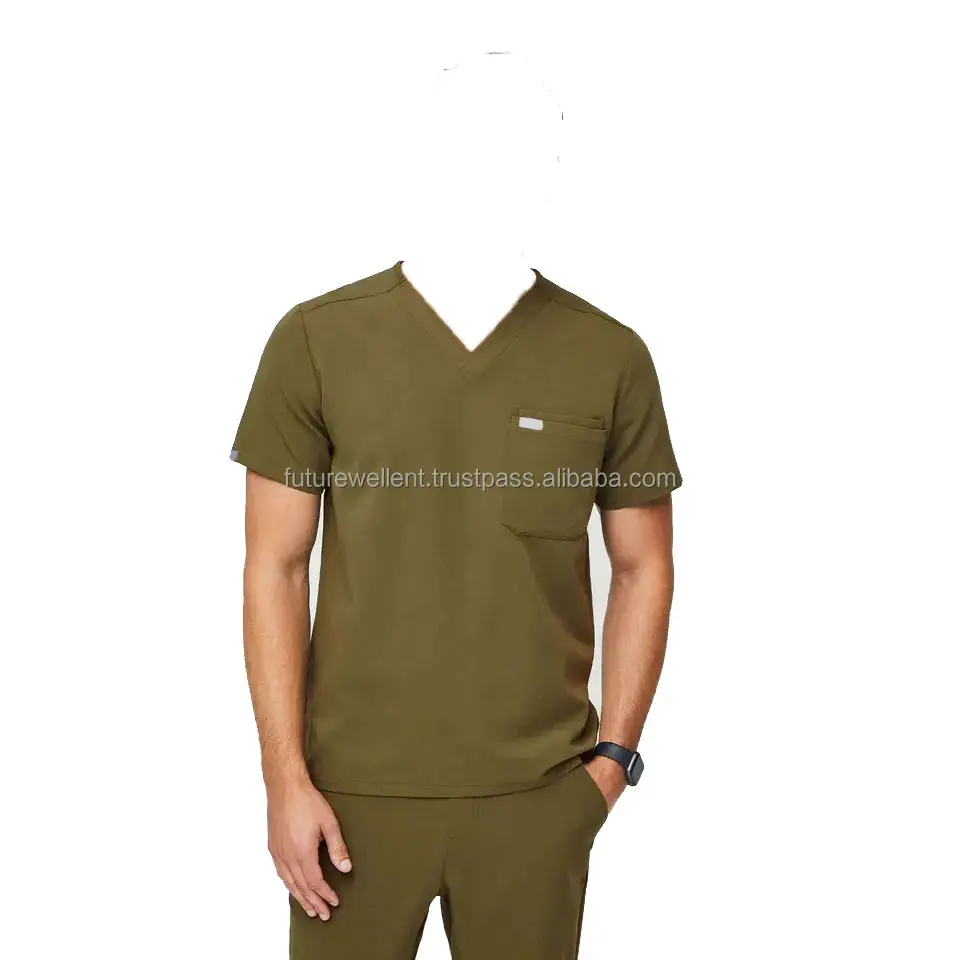 Hospital Medical Doctor Suits For Men Scrubs Nursing Surgical V-Neck Uniform Soft Spandex/Polyester Multi-Pocket Hospital Wear