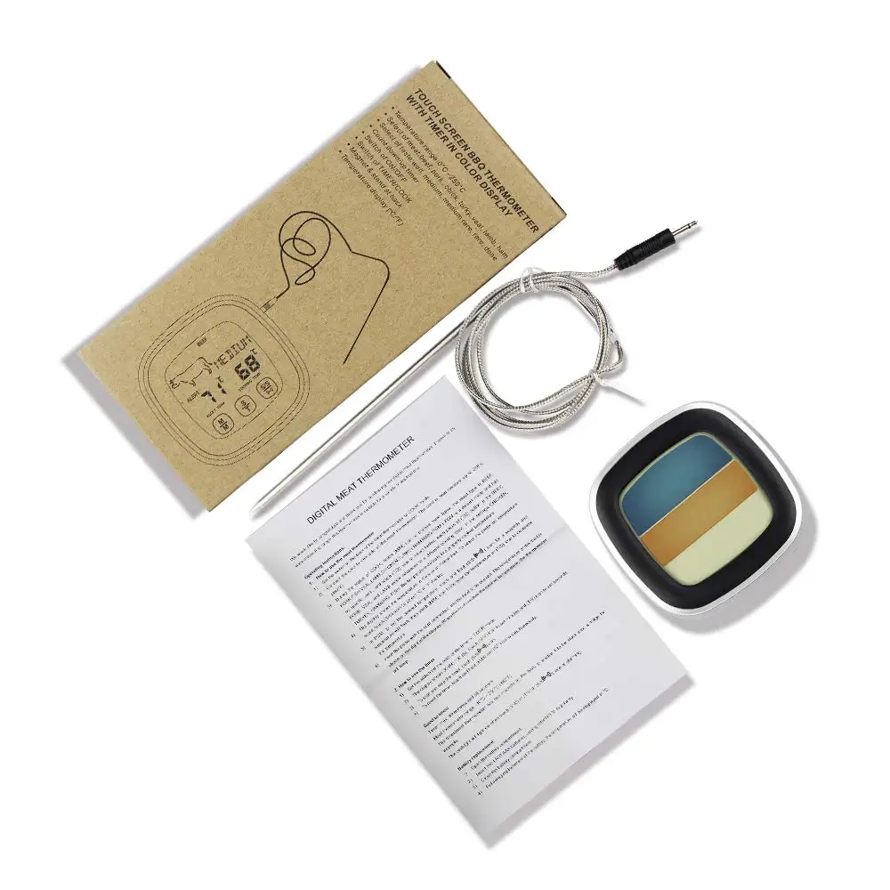 BBQ Digital Grill Meat Roast Thermometer Timer LCD Touch Display 5 Cooking Level Attached with Strong Magnet Backlight
