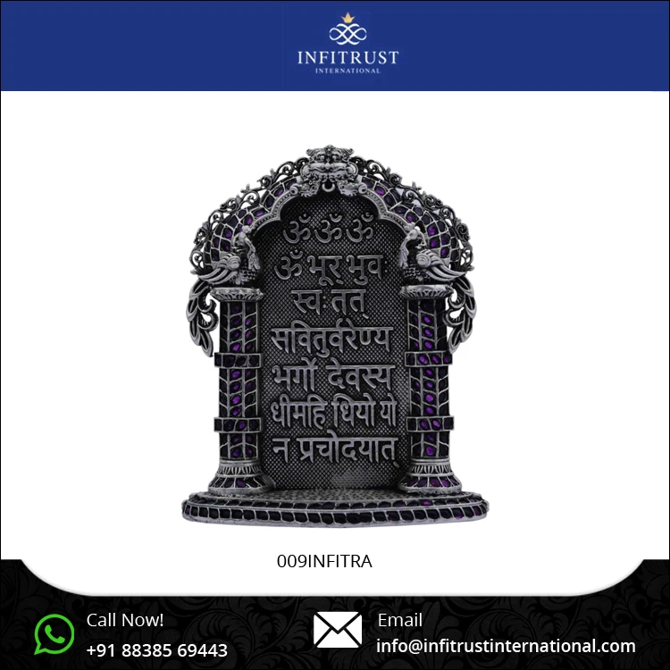 Home Decoration Beautifully Customized 925 Sterling Silver Antique Style Gayatri Mantra Figurine for Festival Pooja at Best Cost