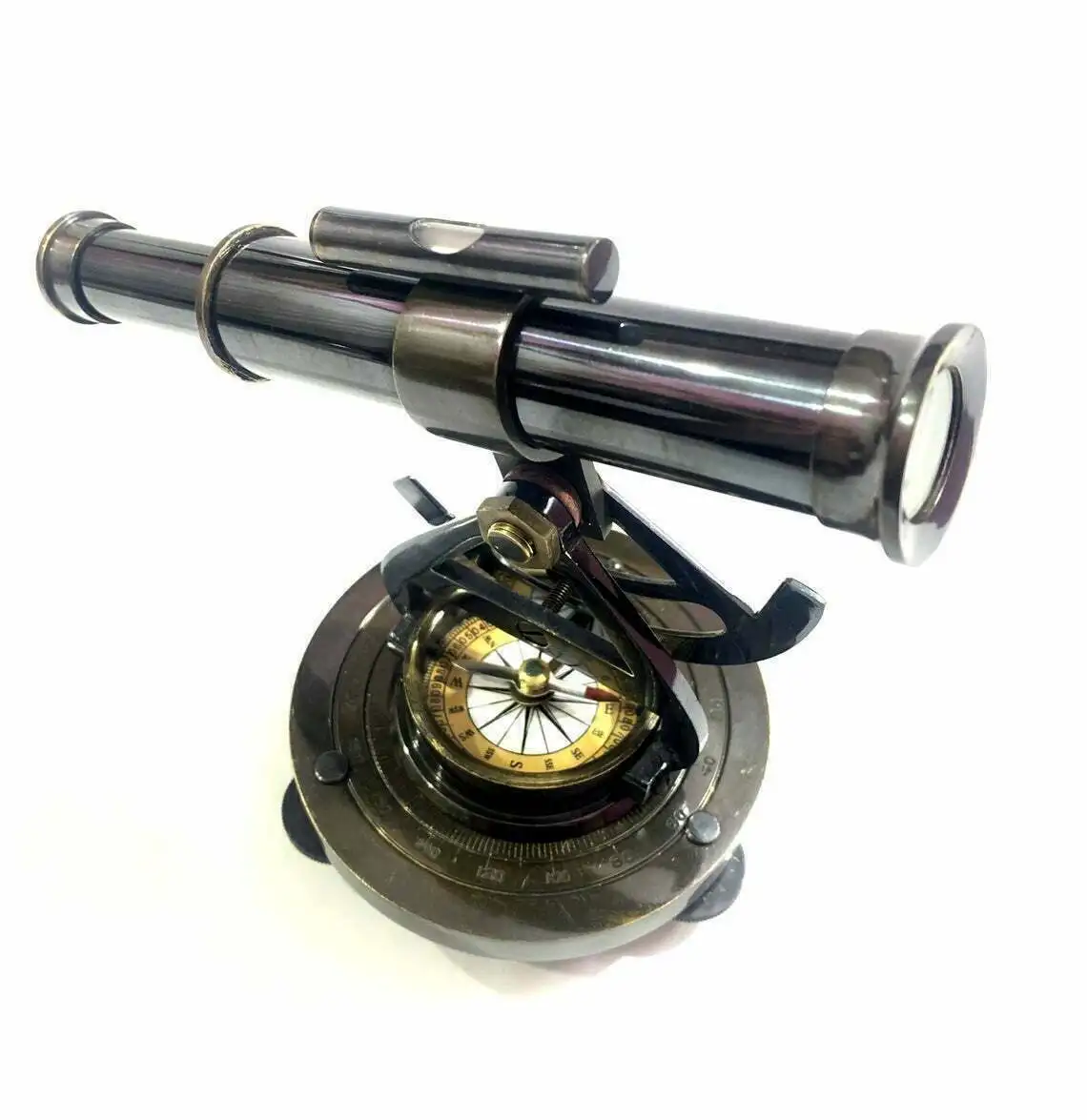 Alidade Telescope Brass Nautical Antique With Compass On Base Office/Home Decor binoculars antique vintage handmade gift