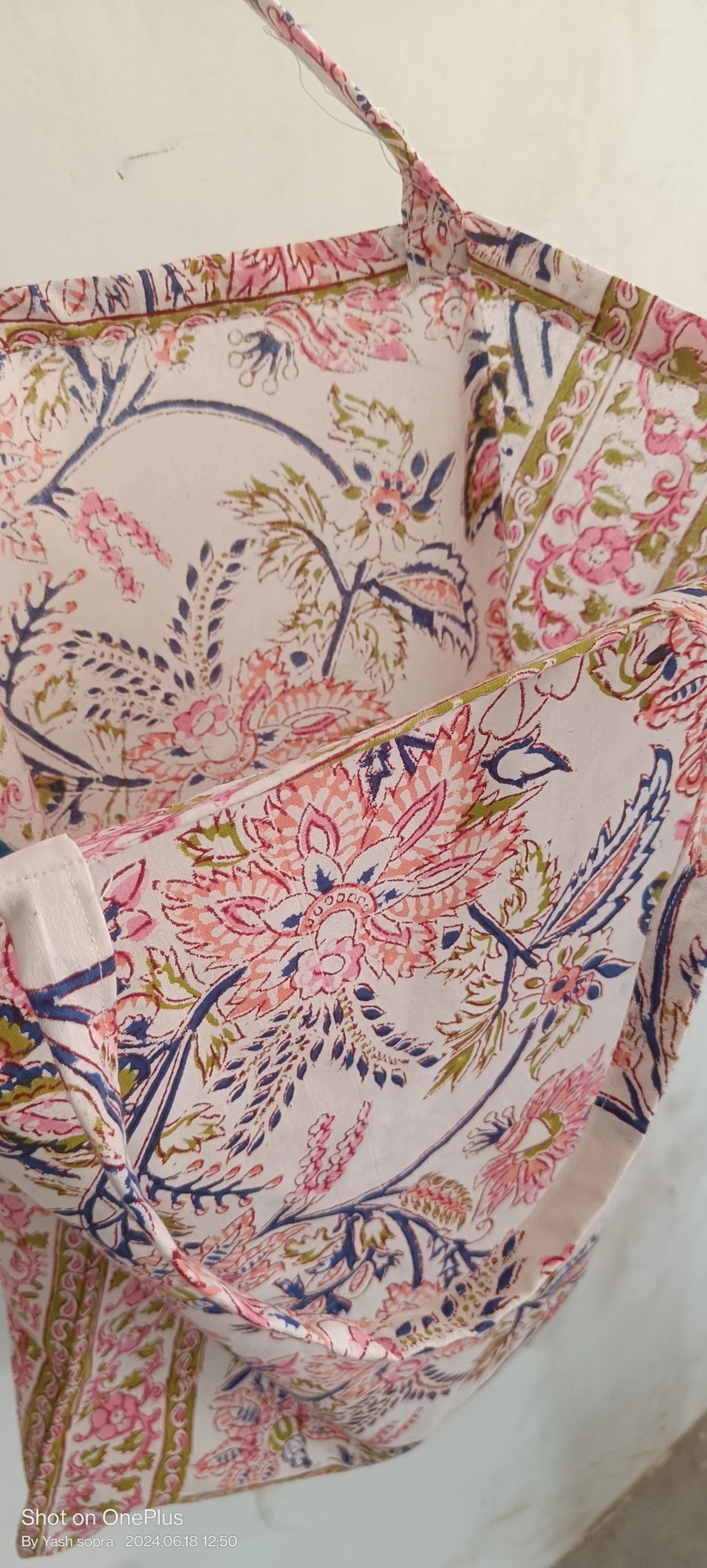 Hand Block Printed Cotton Beach Bag Quilted Large Gypsy Tote Purse Bohemian Carry shoulder bag