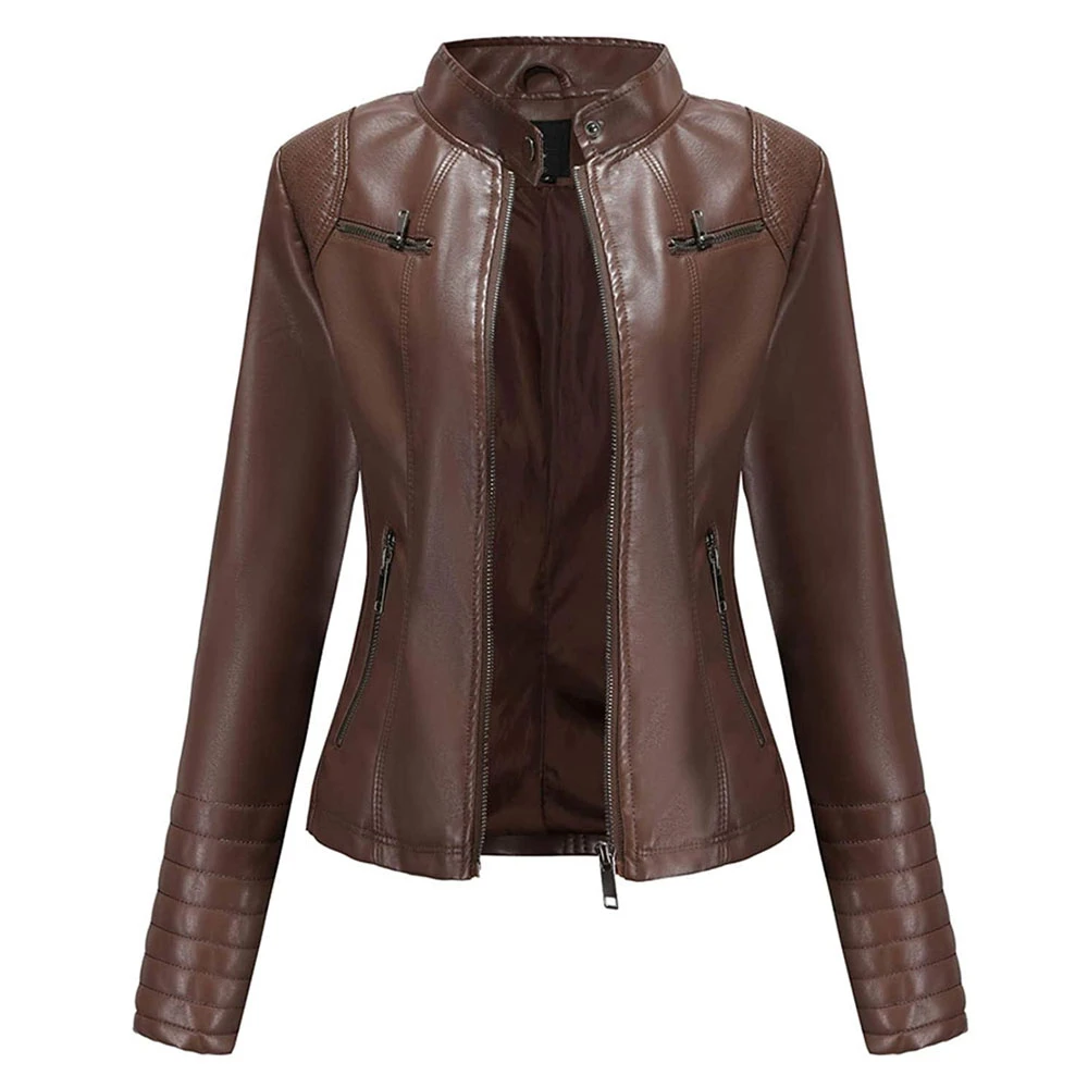 Women Leather Jackets Premium Quality Fashion Front Zip Women Leather Jackets for Ladies brown black color Casual Comfortable