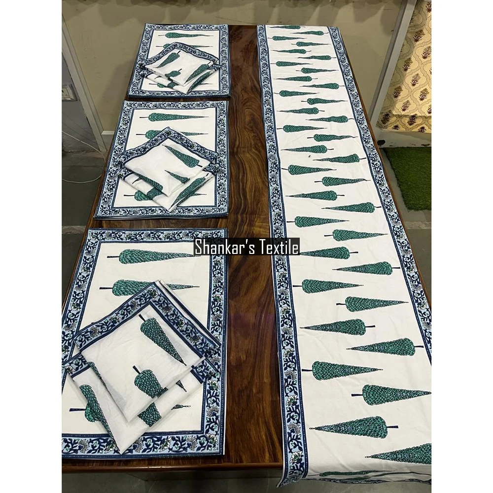 Handmade Cotton Unique Dining Table Place Mats Set Of 6 Canvas Tablemats & 6 Cotton Napkins And 1 Table Runner Home Decorative