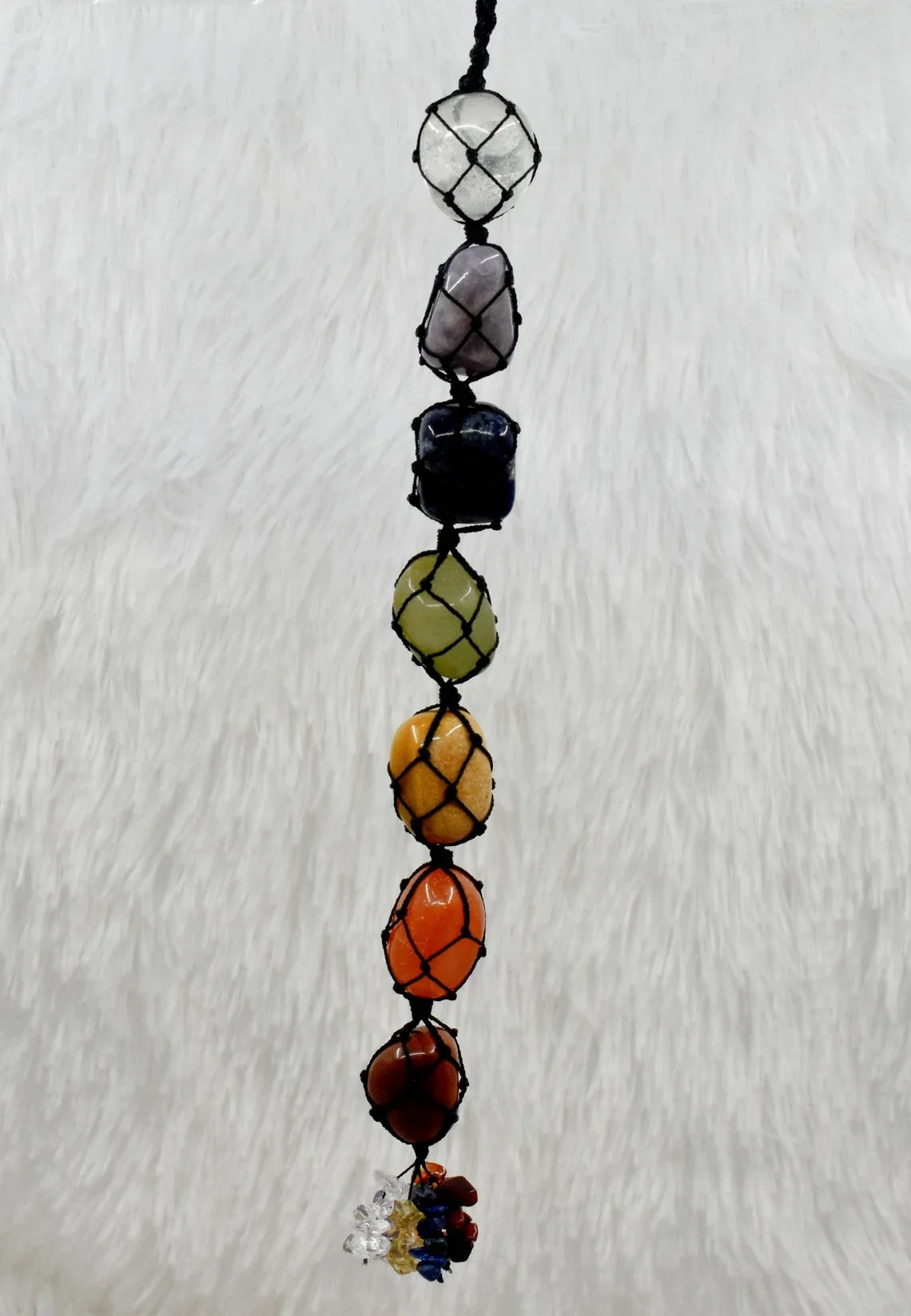 New Seven Chakra Tumbled Stone Car Hanger With Chips Tassel Seven Chakra Tree of Life Crystal Hanging Dream Catchers