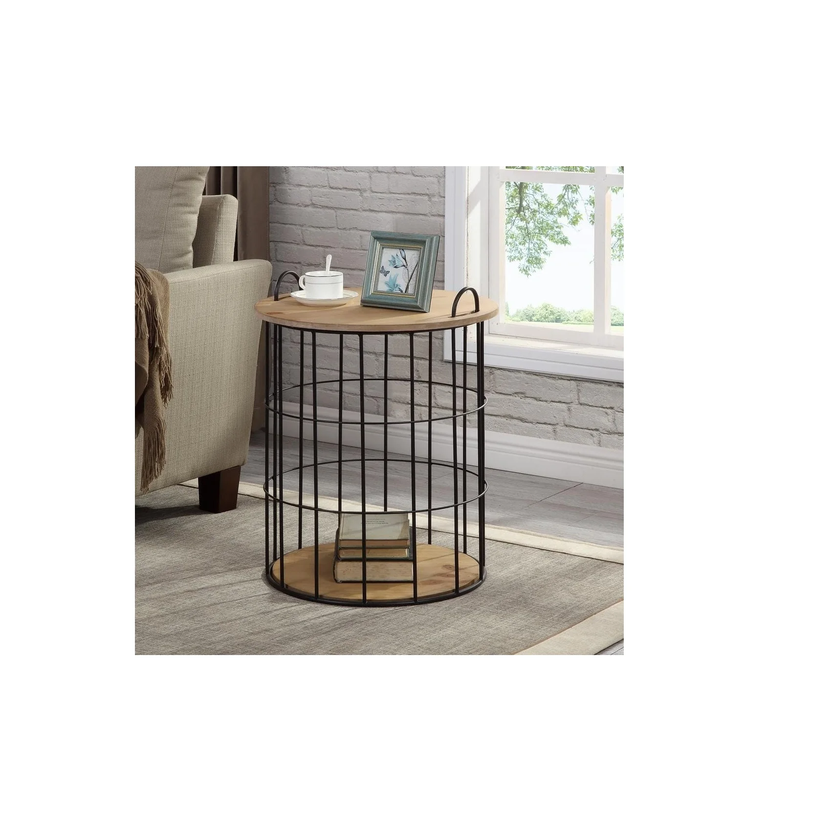 Outdoor Garden Wood Round Metal Bedroom Restaurant decor table  Coffee High Quality Metal Round Side Table With Metal