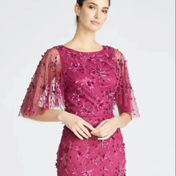 Fully Embellished petal column gown  neck and flutter cape sleeve Hand Embroidered By chandni Export