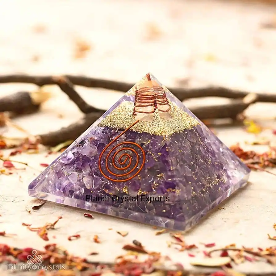 Handmade 60mm Amethyst Orgonite Pyramid Natural Crystal Gemstone Chakra Love Style for Energy Healing-Buy from PLANET CRYSTAL EX