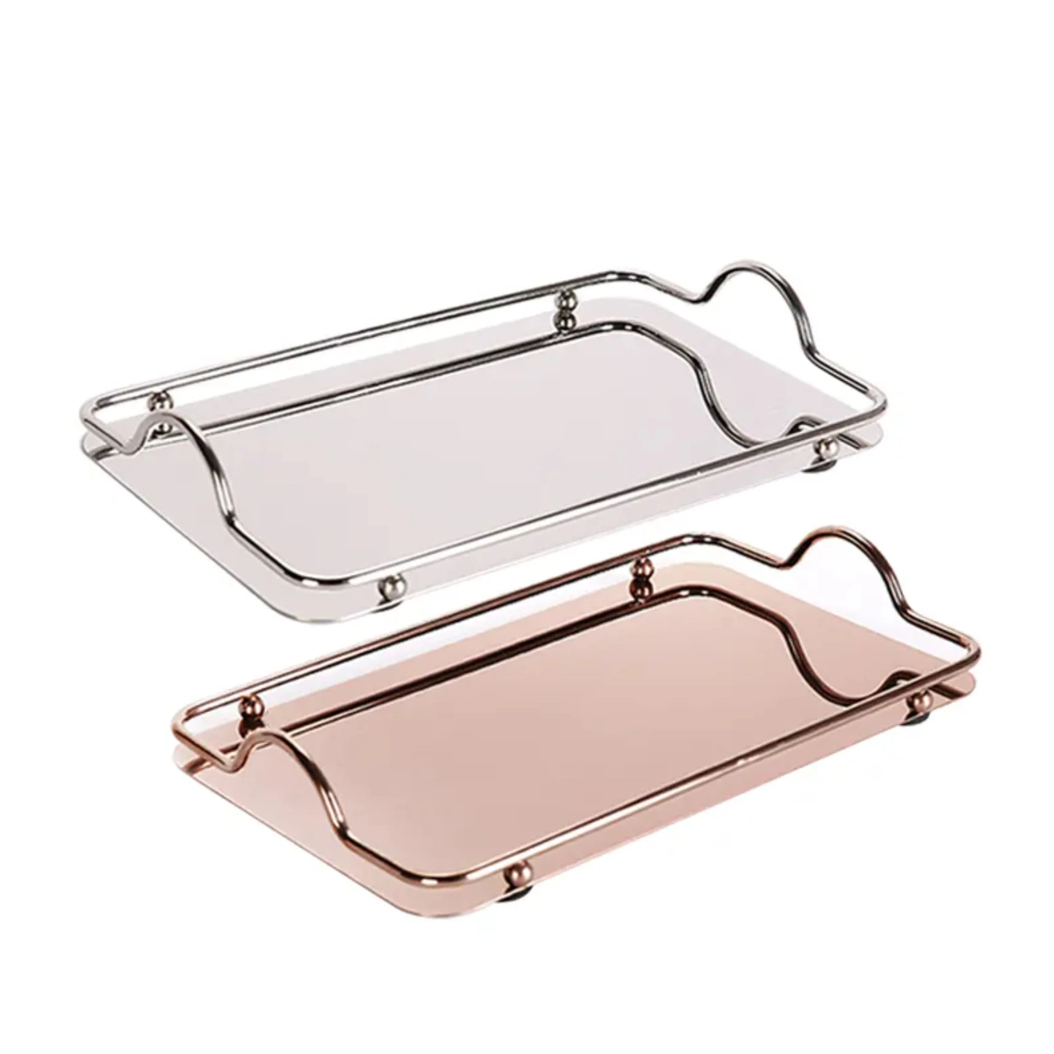 Luxury Antique Metal Serving Rectangle Decorative Trays Mirror Finished with Metal Handles for Hotels and Home