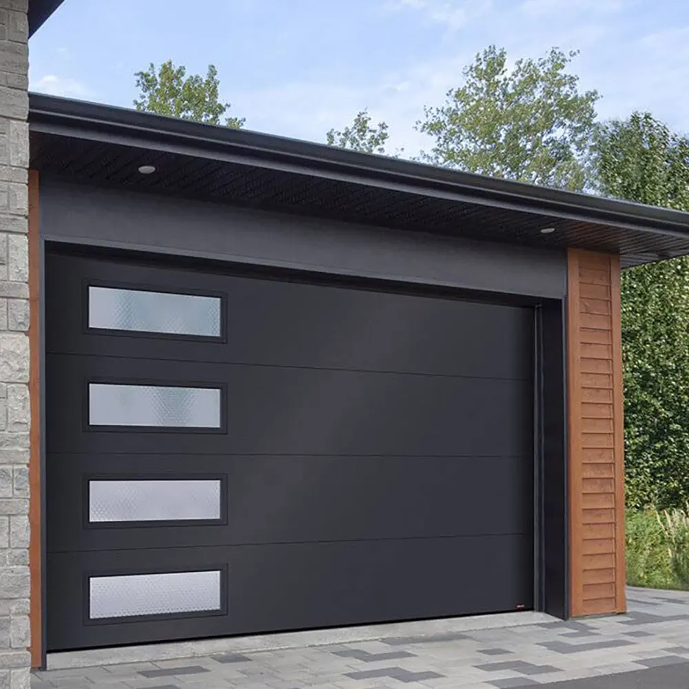 Manufacturer Black color Modern Steel garage door with Sectional type Customized size 8 10 16 18 x 7 8 9 for Villa