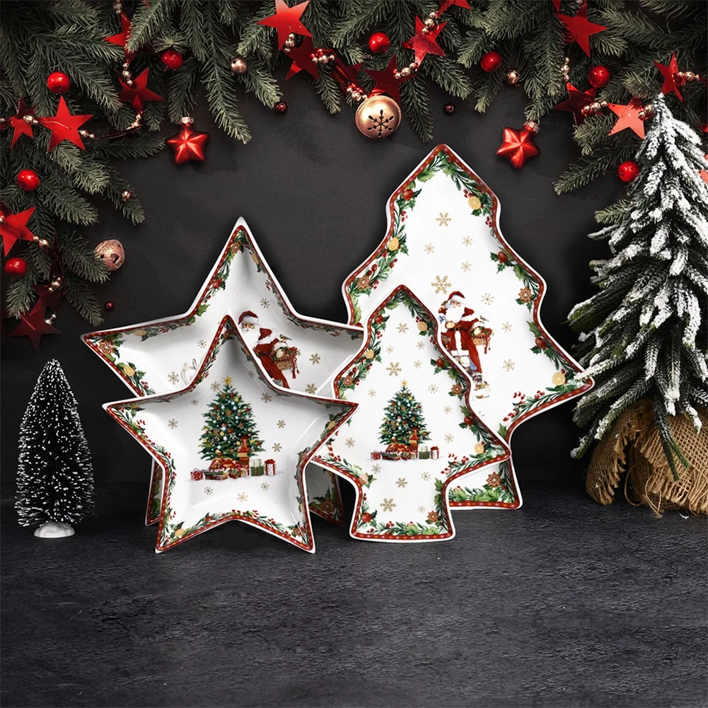 Modern Nordic European Christmas Design Tree Decorative Collection Ceramic Tableware Porcelain Dinner Plates Dinnerware Set