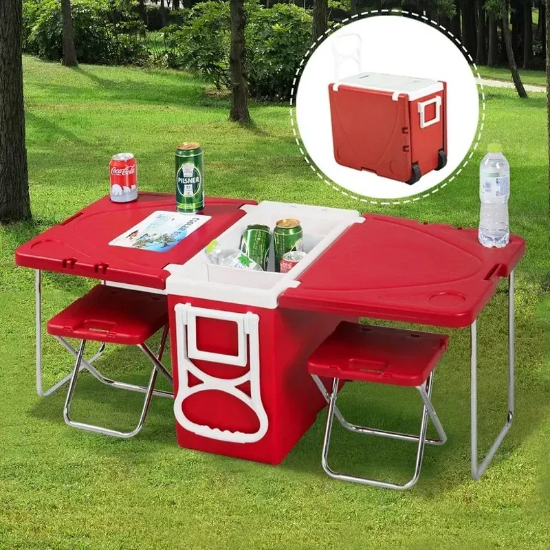 Customized Multifunctional Cooler Box with Table Camping Chairs PP Freezer Outdoor Fishing Hiking Picnic