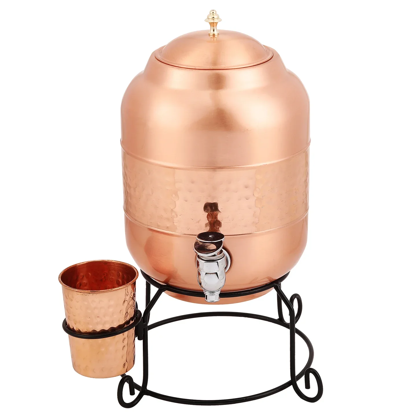 Pure Copper Matka Pot Container Water Dispenser with a Glass Beakers - 6.5 Liter (Brown) Cooler