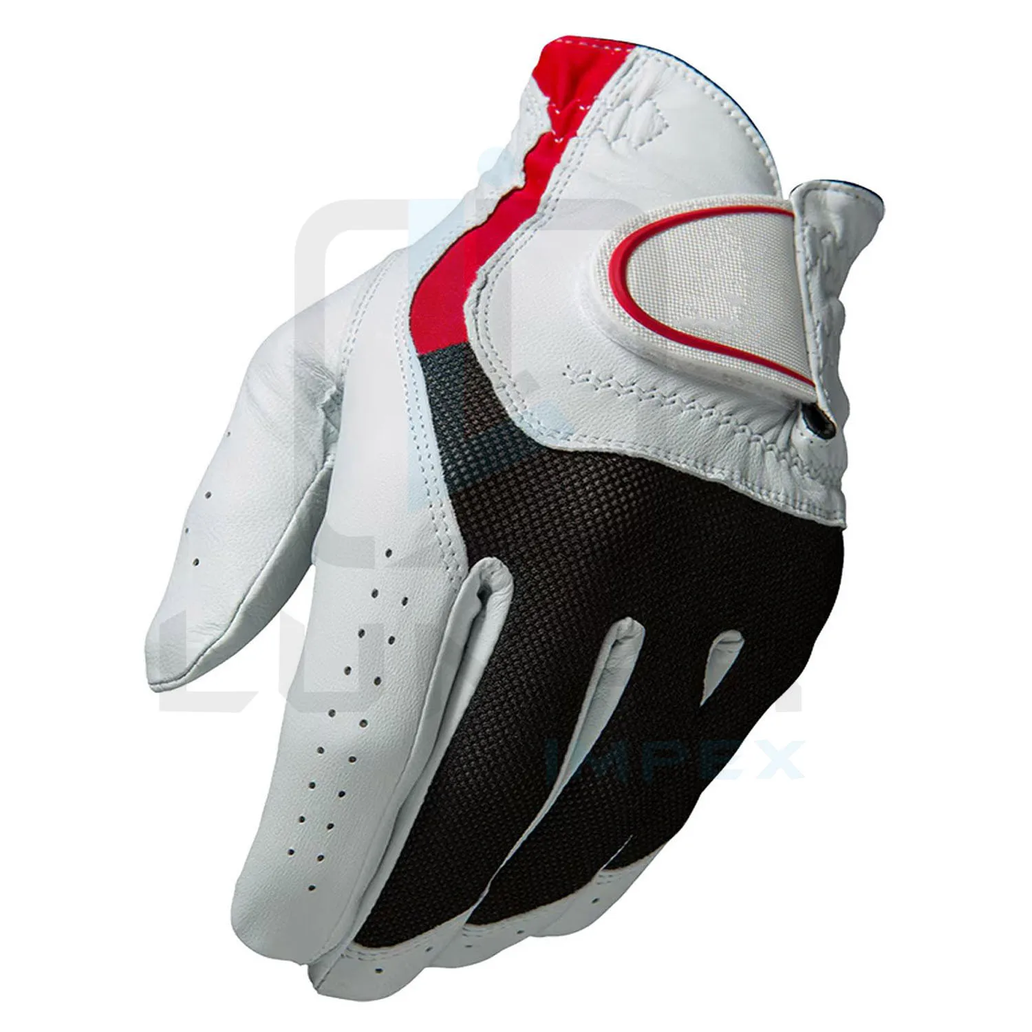 Red & Black Combination On White Cabretta Leather Golf Gloves Non-Slip And Adjustable Golf Gloves Strap Soft Leather Palm Gloves