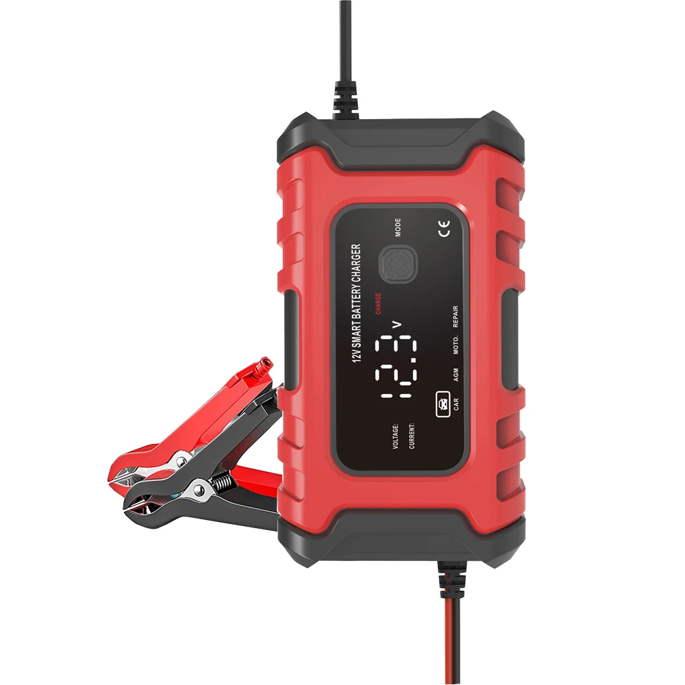 12V 6A Smart Battery Charger with LED Display, Motorcycle & Car Battery Charger 12V AGM GEL WET Lead Acid Battery Charger