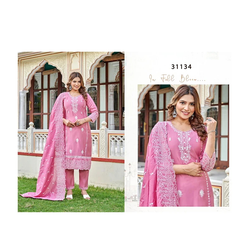 High-quality craftsmanship Traditional Pakistani Style Kurti set with contemporary flair 4 pcs threaded embroidery kurta set