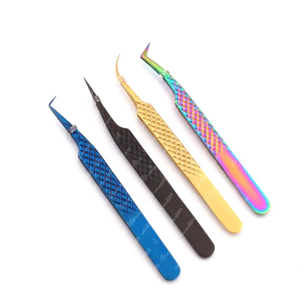 3D-6D Volume Lashes Shaped and Isolation Tweezers custom logo 90 degree stainless steel plated precision High Quality low price