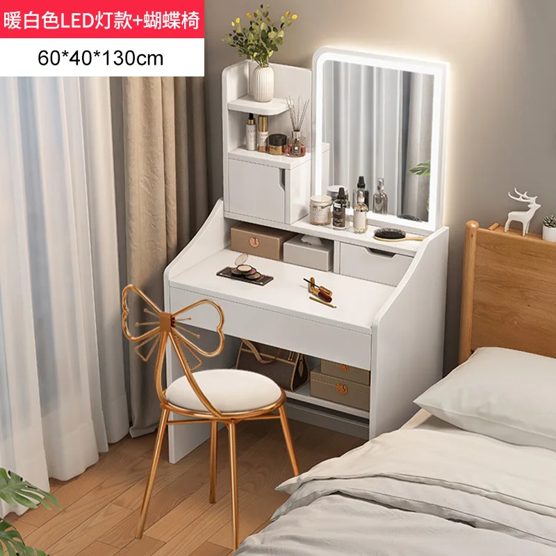 Bedroom Small Storage Cabinet Integrated Vanity With Drawers, Mirror And Stool Wooden Dressing Table Set