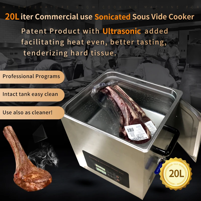 Commercial Industrial use with Ultrasonic even heating/better tasting/ tenderizing stainless steel 20L Sous Vide cooking machine
