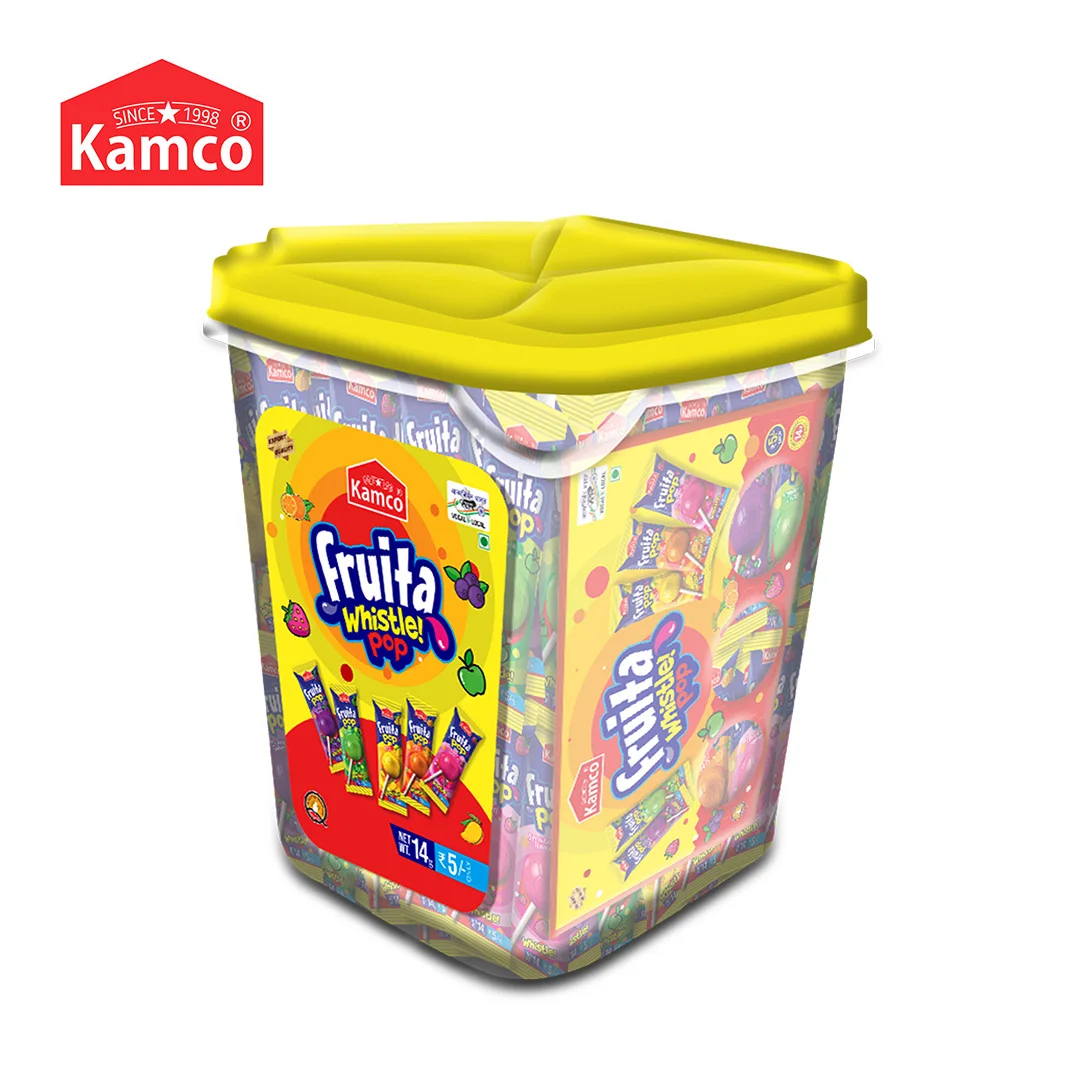 Export Quality Kamco Fruita Whistle Pop Mix Fruit Flavour Lollipop Long container packaging