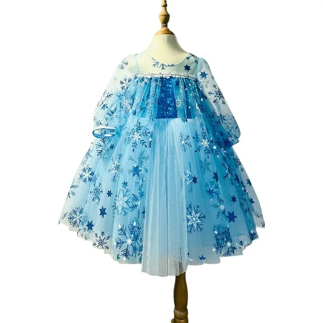 Cartoon Elsa Long Sleeve Princess Dress for Baby Girls OEM ODM Made in Vietnam Costumes for Children Spring-Winter Autumn Season