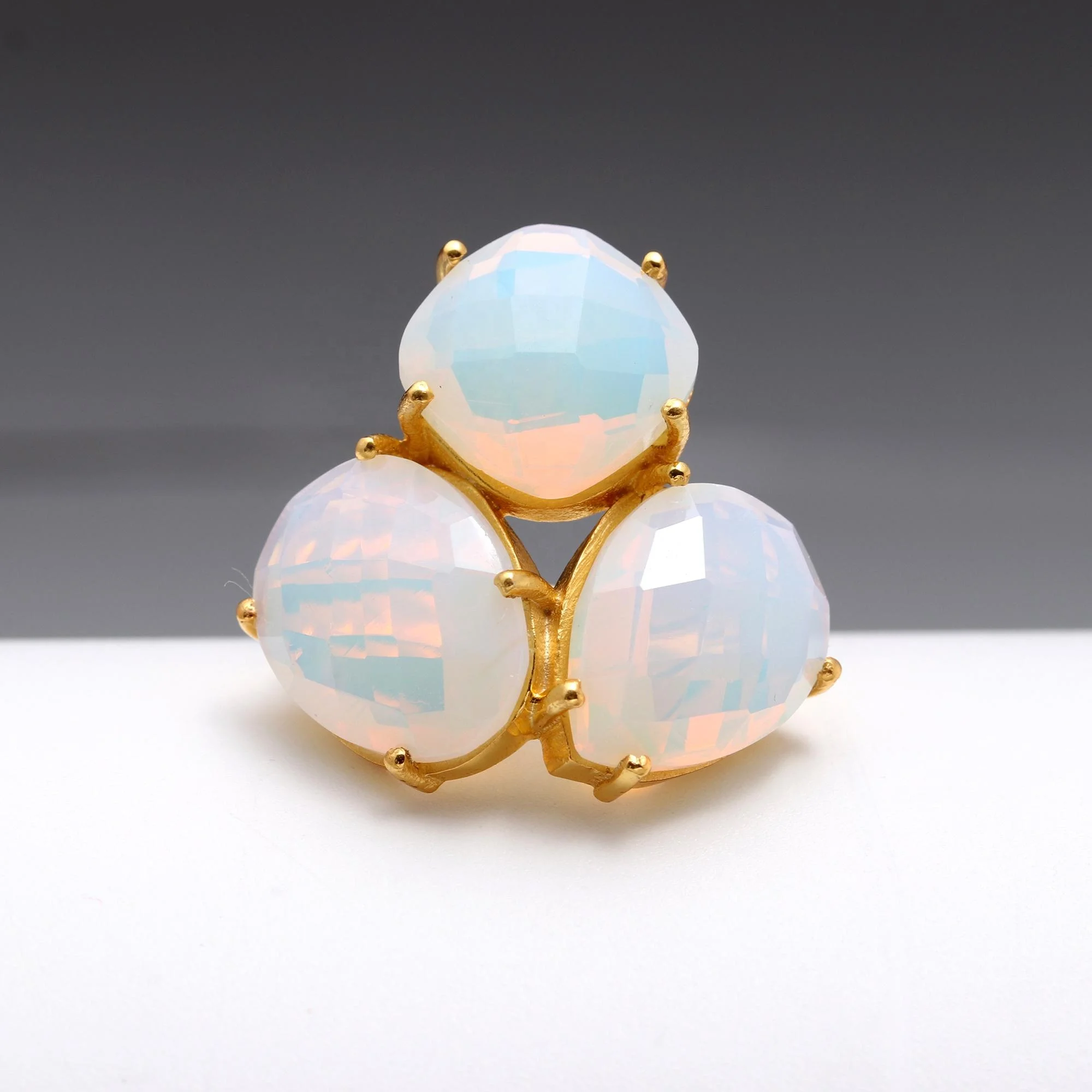 Lovely Style Natural Ethiopian Opal Gemstone Fine Jewelry Solid 925 Sterling Silver Gold Plated Birthstone Charm Ring Accessory