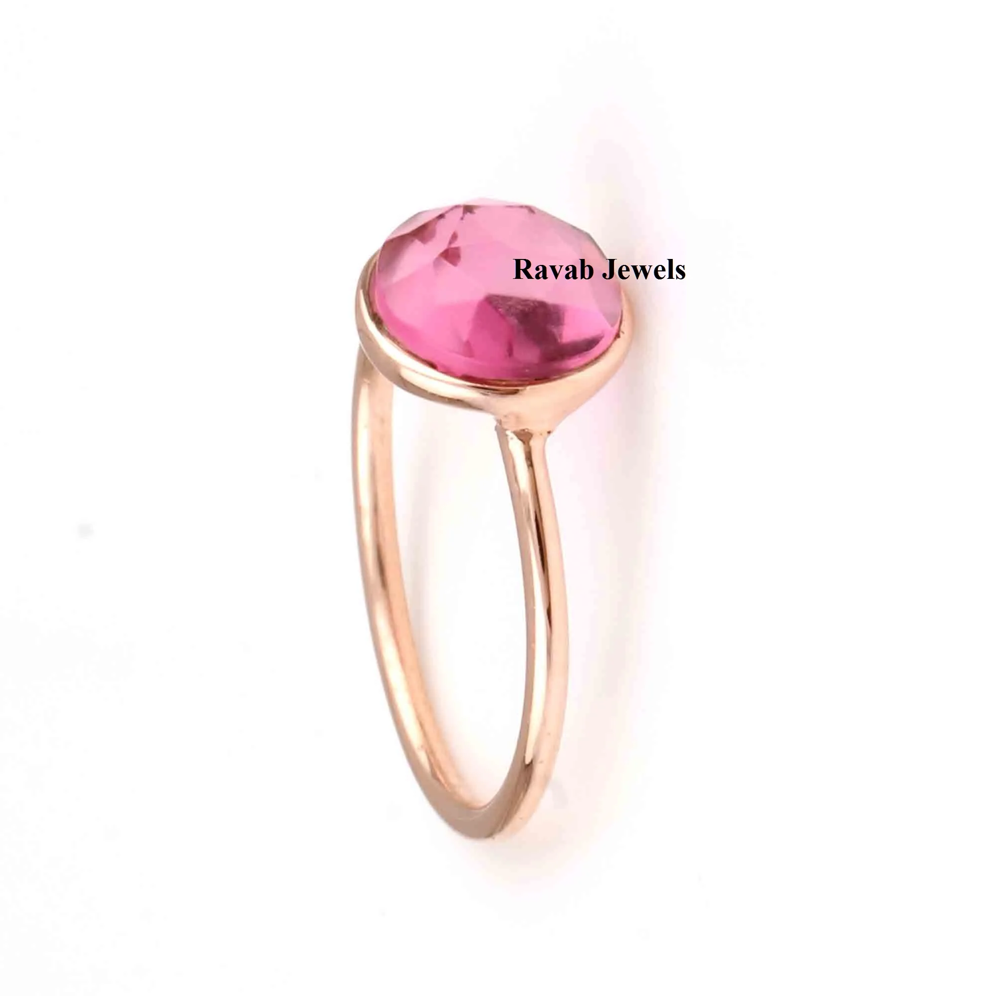 2023 Export Quality Tourmaline Quartz Solid 925 Sterling Silver Rose Gold Plated Bezel Gemstone Ring Custom Jewelry Manufacture