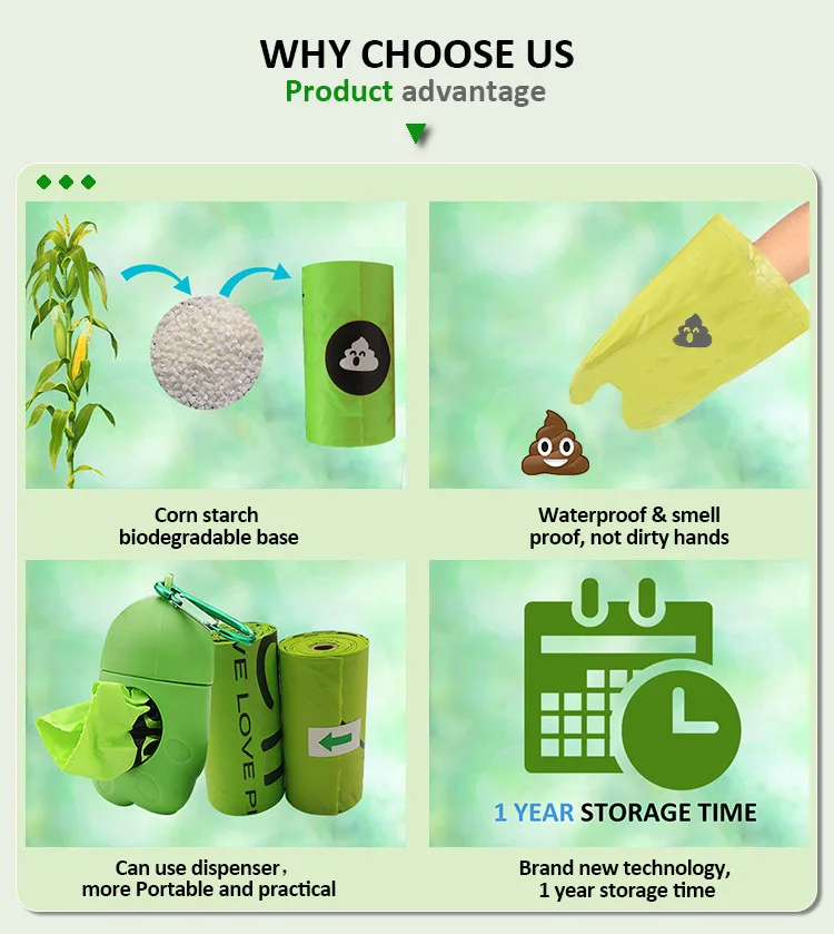 Compostable Thickened Dog Poop Bag Biodegradable Corn Starch Pet Dog Waste Poop Bag In Roll Custom Logo OEM