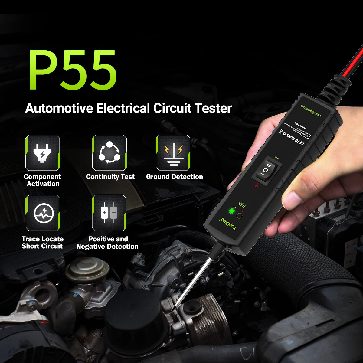 TopDiag P55 Wholesale Inventory Multi-function Digital Display Voltage Tester Test Pen for Car voltage tester