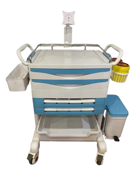 Multi Functional Hospital Laptop Mobile Medical Cart Bedside Cabinet with 3 Drawers, Blank Space & Accessories