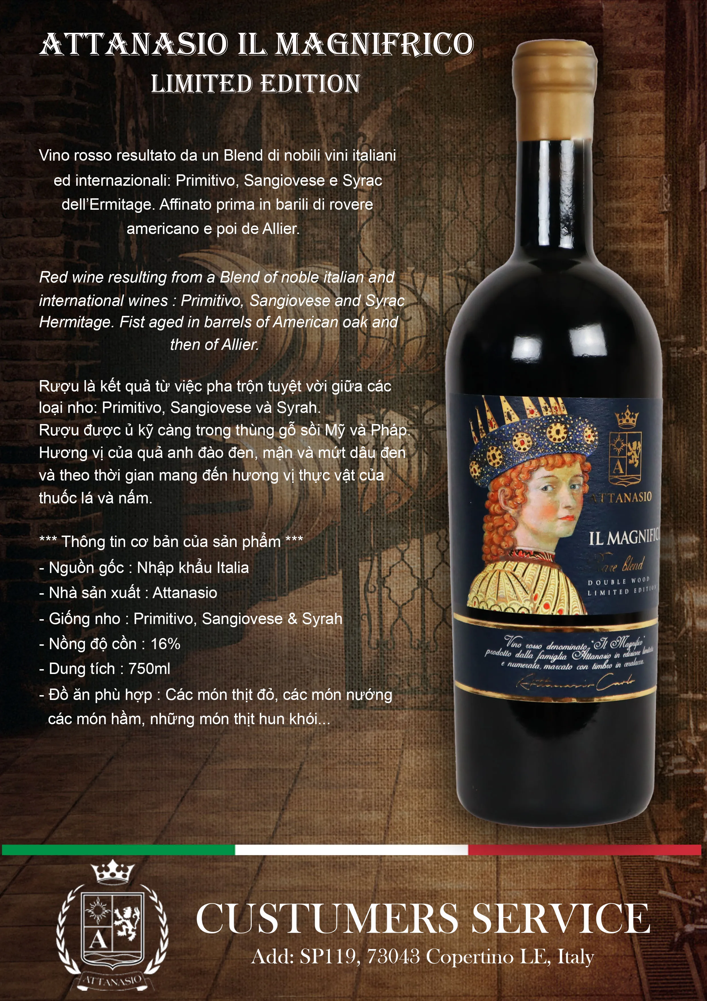 Content style dry taste 16% alcohol bottle package wine drinking Attanasio Il Magnifrico Limited Edition from Italy