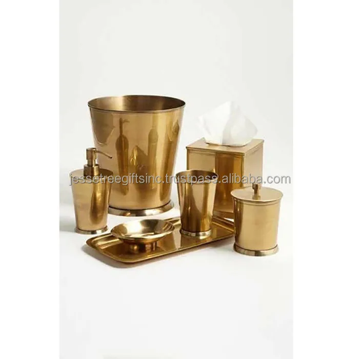Metal Luxury Bathroom Set Of Seven Pieces Modern Bathroom Accessories Golden Finishing Factory Price Decorative Bathroom Set