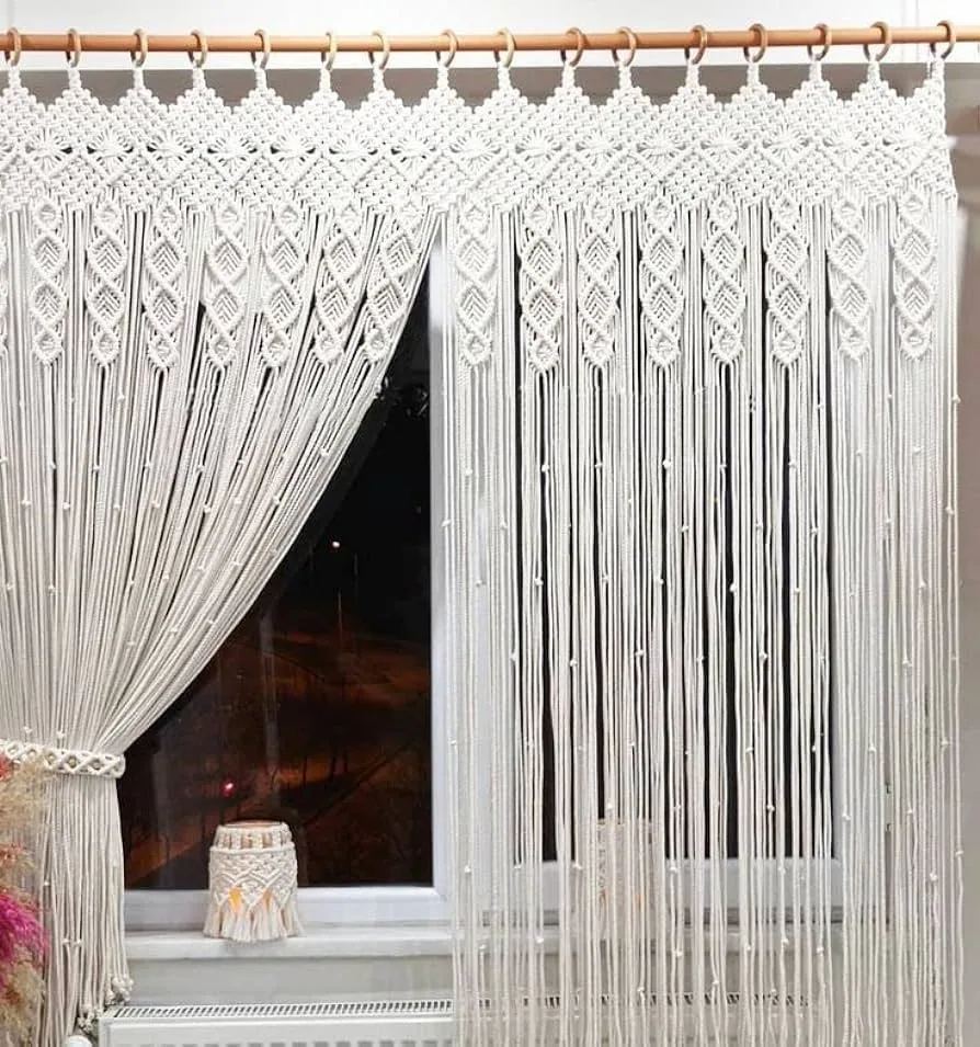 Handmade Macrame Wall Hanging Tapestry for Door Hanging or Room Divider Curtains & Drapes Home Decor Cotton Woven Curtain Fabric