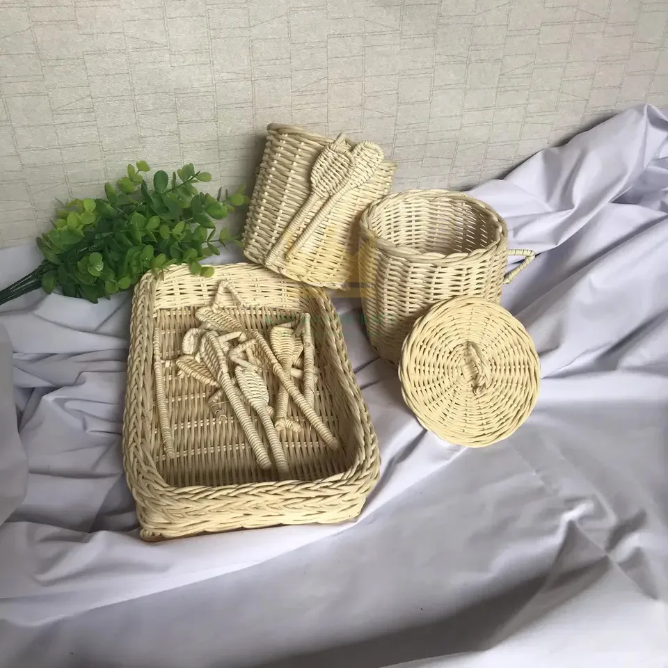 Handmade Safety Kids Rattan Baking Set Kitchen Toys Cooking Play Toys