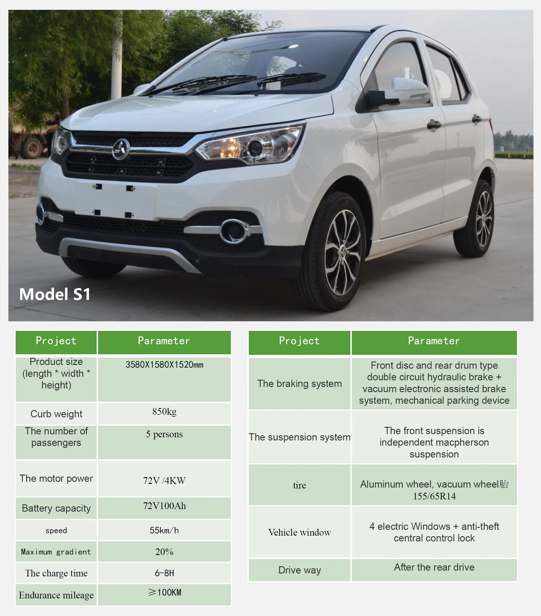 Lithium Battery type independent suspension electric vehicles car New Energy Model S1 with left steering