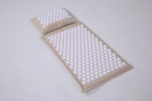 Natural Linen Acupressure Mat Foot Shakti Camellia Plastic Spikes Massage Akkupressur Mat and Pillow Set