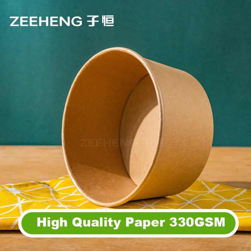 ZIHENG Free Samples Kraft Paper Salad Bowl 500ml Rice Paper Water Bowl
