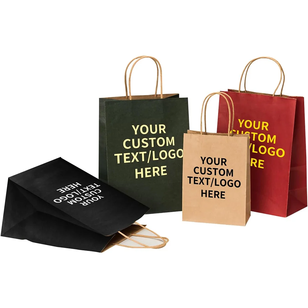 ECO friendly Recyclable Custom logo black white Printing wholesale shopping gift Brown craft Kraft Paper Bag with Handles