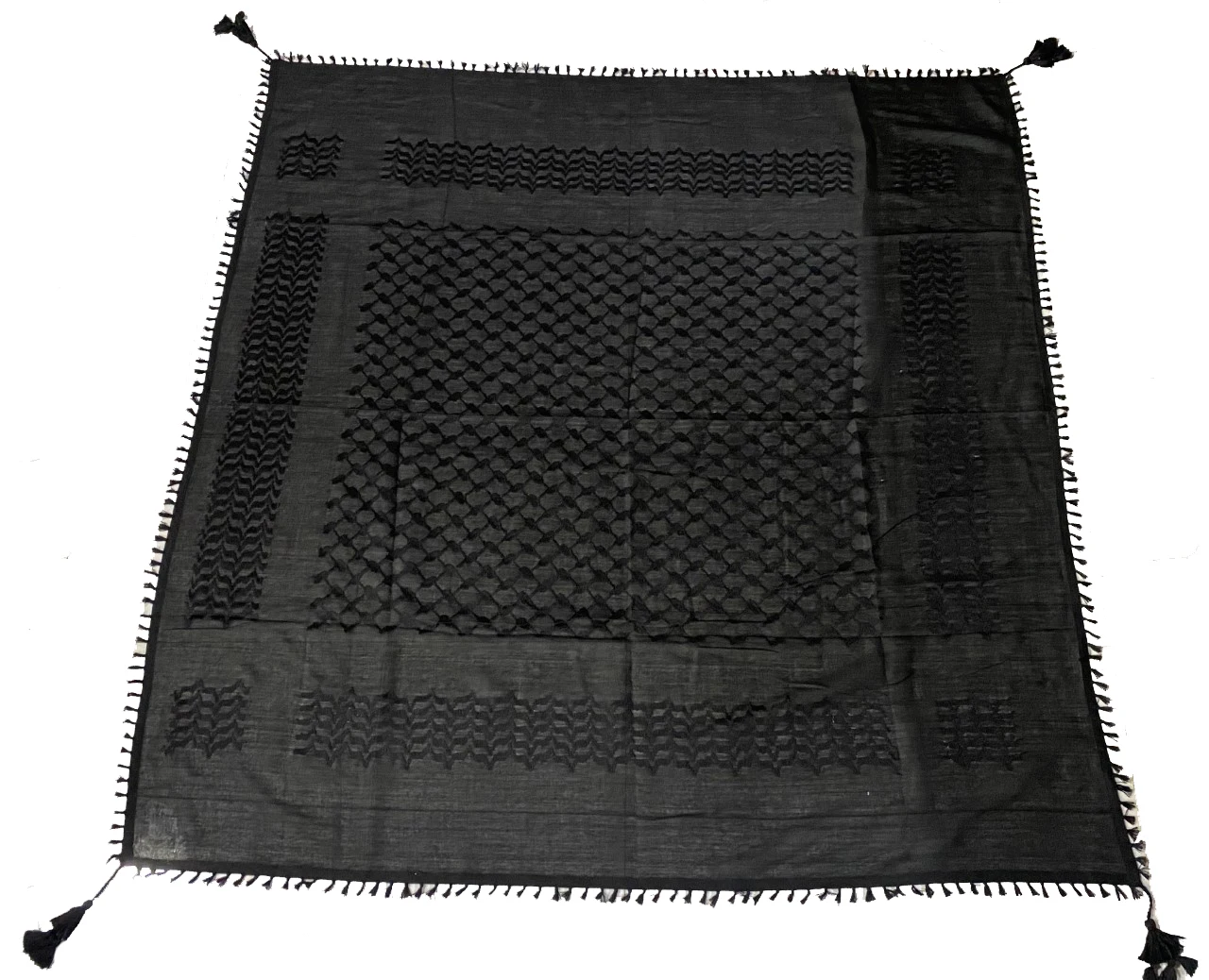 100% Cotton Shemagh Keffiyeh Arab Shemagh Scarf  Black  self woven design large size for men and women palestine scarf