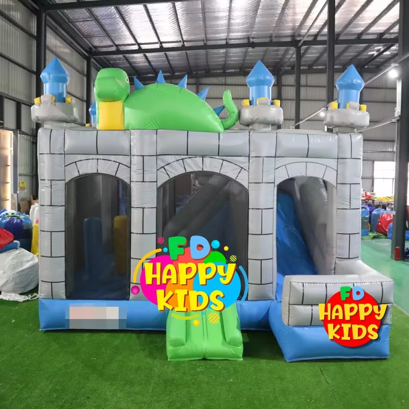 Custom theme Commercial Dino/jungle/Jurassic bounce obstacle  Fun city bouncy castle combo  for sale/Multiplayer gamefor kids